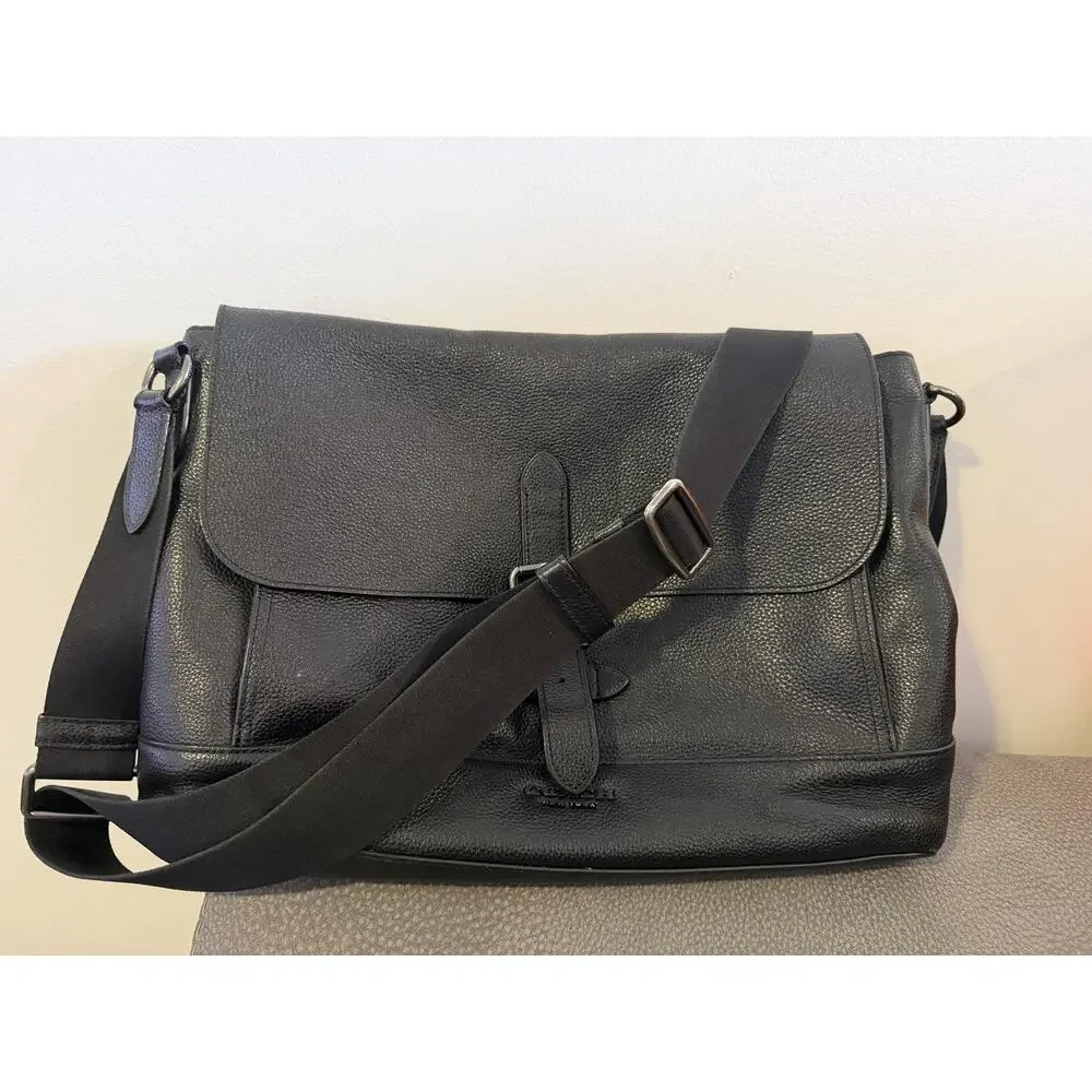 Coach 88892 Black Pebbled Leather Messenger Bag Men’s Briefcase Laptop Crossbody
